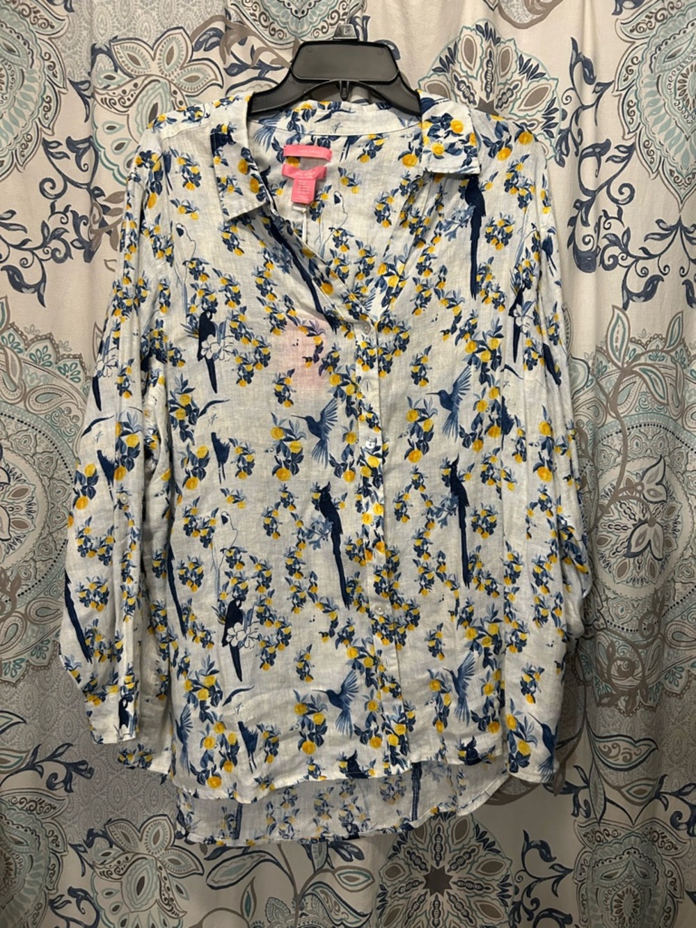 Isaac Mizrahi Blue and Yellow Floral Button-Down Shirt